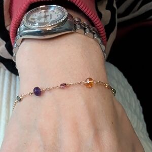 14k Yellow Gold Bracelet with Multicolors Gemstones